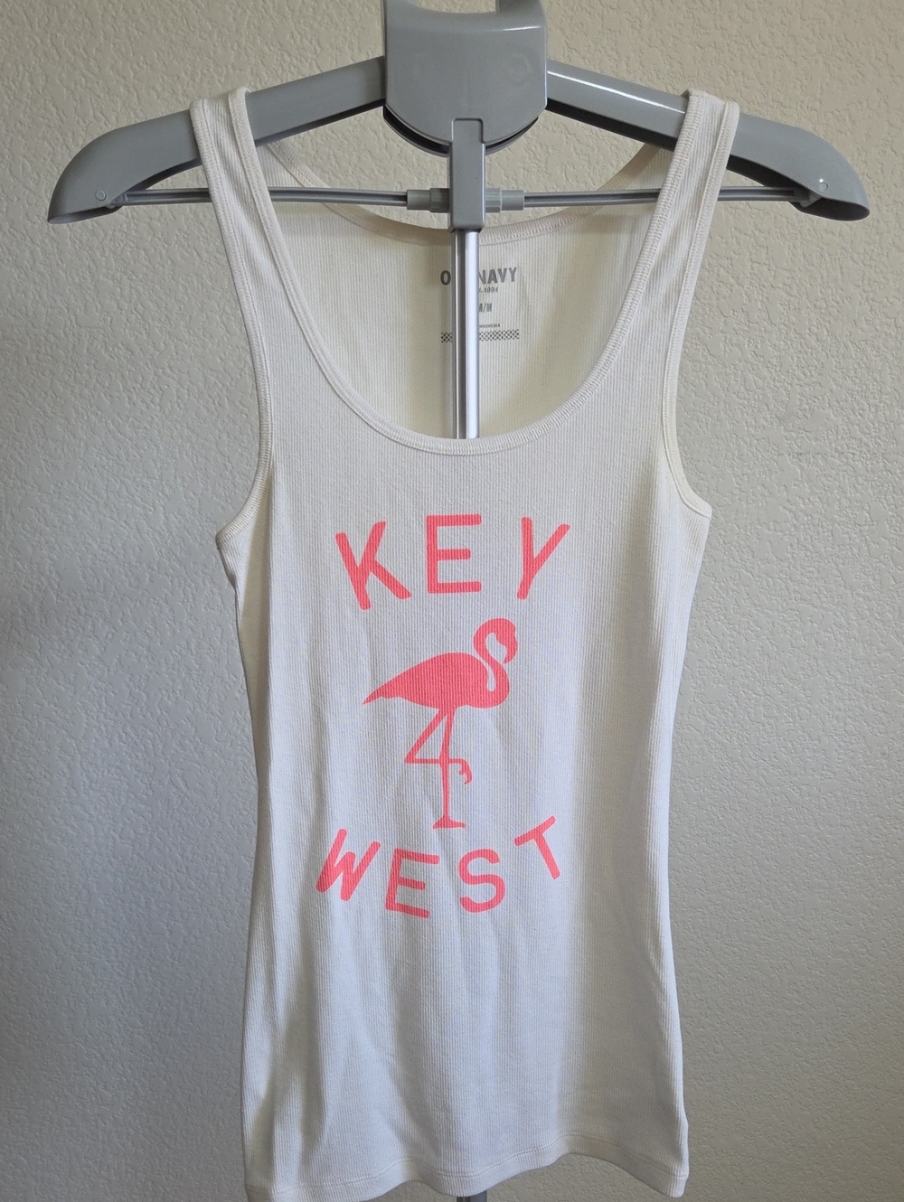 Old Navy White Tank Top with Pink Flamingo Key West Graphic